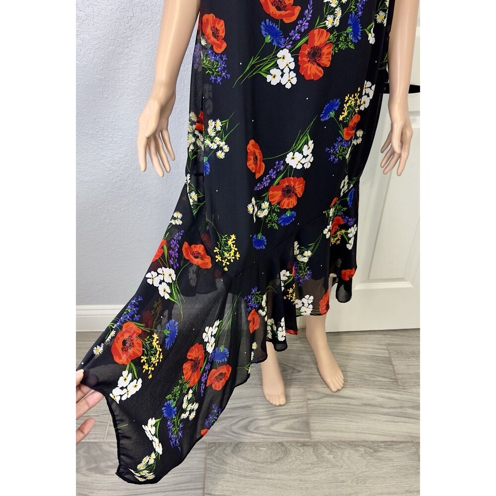 CALVIN KLEIN Women's Asymmetrical Hem Floral Printed Chiffon Midi Dress 16W - Picture 6 of 10